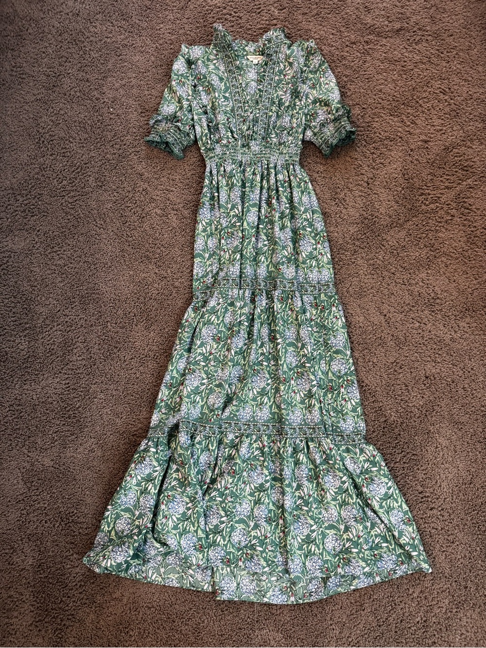 Max Studio London Green Floral Tiered Maxi Dress